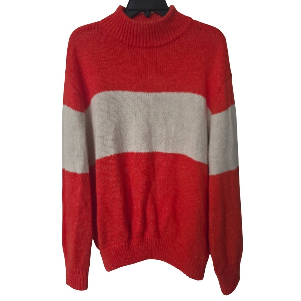 Aerie Striped Mock Neck Sweater Womens XL TG Orange White Cozy Knit